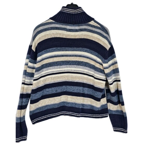Heirloom Collectibles Sweater Full Zip Knight Ramie Cotton Size M Blue Stripe - Picture 3 of 10